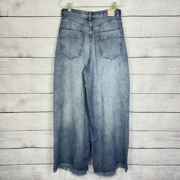 Free People Old West Slouchy Jeans Wide Leg Blue Denim Hi Rise We The Free Sz 27 - Picture 8 of 10